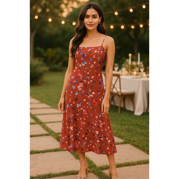 Hutch Declan Red Floral Crepe Midi Dress Size 6 Sleeveless Square Neckline - Picture 1 of 14